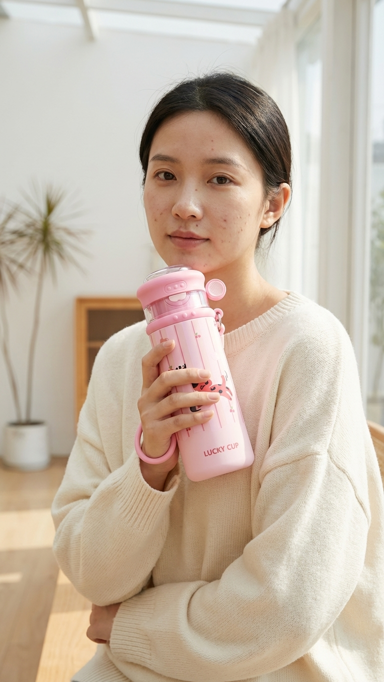 Stainless steel sipper bottle for kids with straw