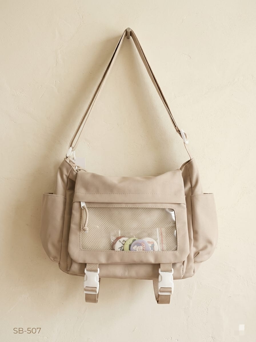 Korean minimalist side bag in a soft pastel matte finish for women's office use.