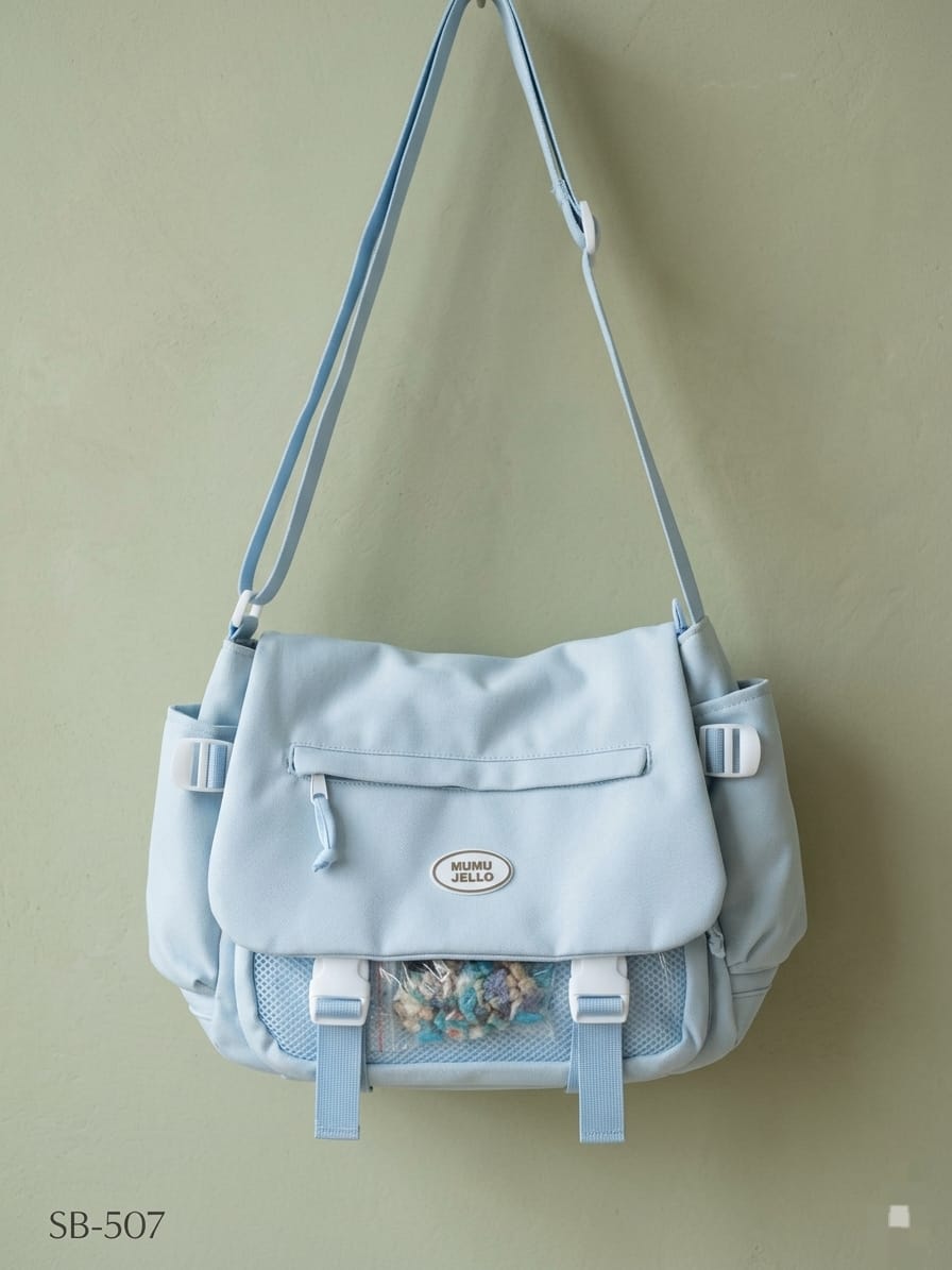 Korean minimalist pastel shoulder sling bag in blue color for women